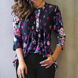 FREE* Reborn Black & Pink Floral Notch Neck Tunic